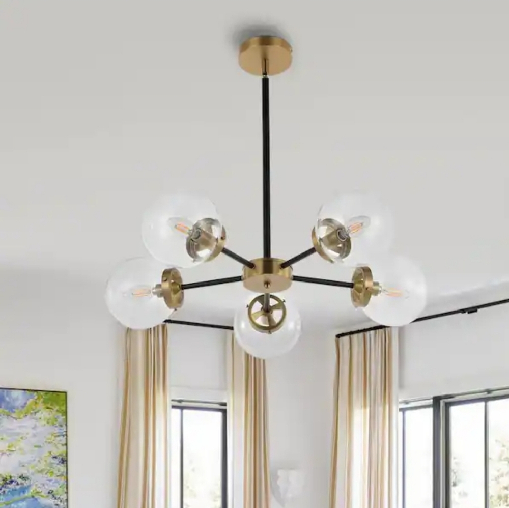 5-Light Black Modern Chandelier, Sputnik Pedant Light Fixture NIB